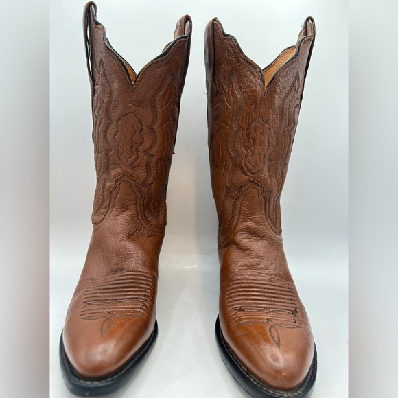 Lucchese 2000 Women’s Cowgirl Western Boots Brown Camel Leather Size 7 Scalloped - Picture 5 of 17
